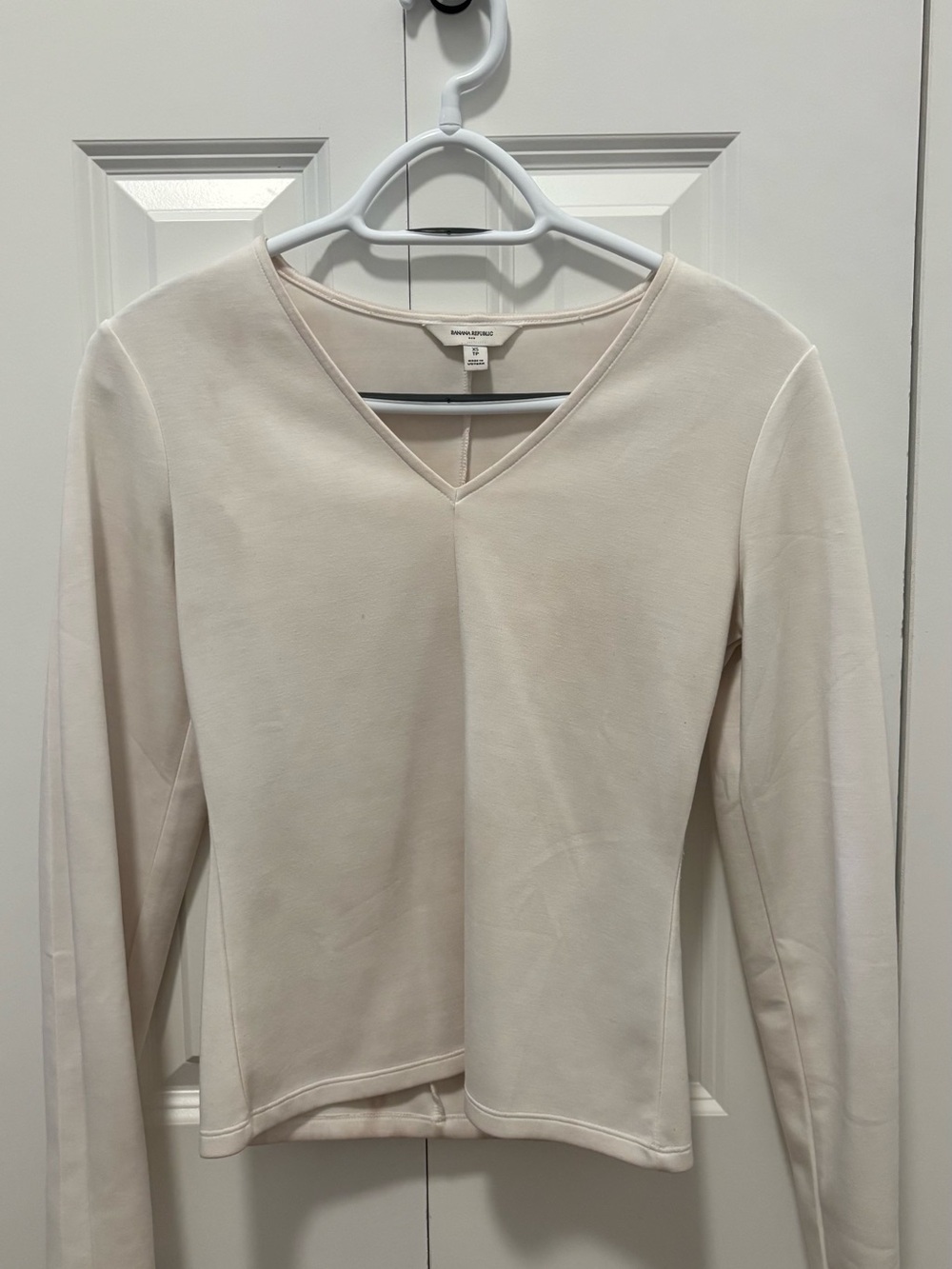 Banana Republic Long-Sleeve V-Neck Top in Light Beige